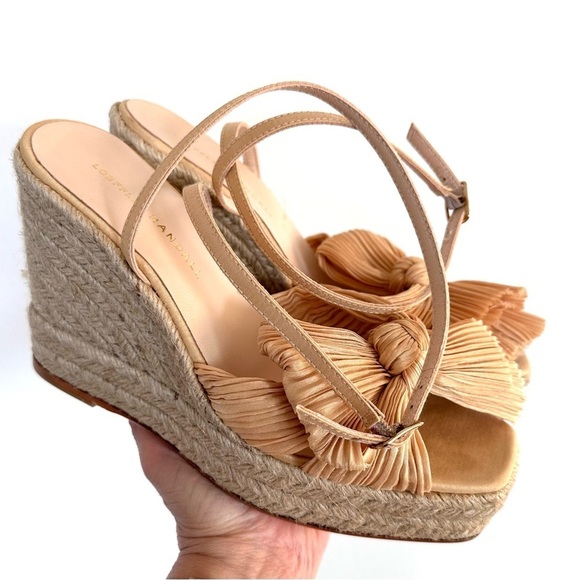 Loeffler Randall Peri Tan Wedge Sandals with Bow Detail - Picture 4 of 11